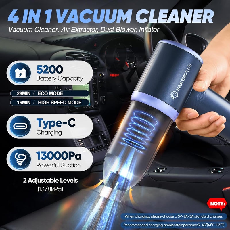 SakerPlus Car Vacuum Cleaner- 3 in 1 Cordless Handheld Vacuum Cleaner, 13000Pa High Power Car Vaccum Cleaner with Brushless Motor,Adjustable Cars Vaccum Portable Cordless for Cars,Desktop-DBS03 - Image 2